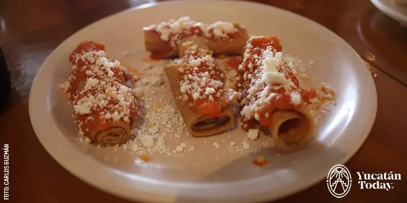 Plato de mini codzitos, botanas yucatecas que también son llamados taquitos de nada